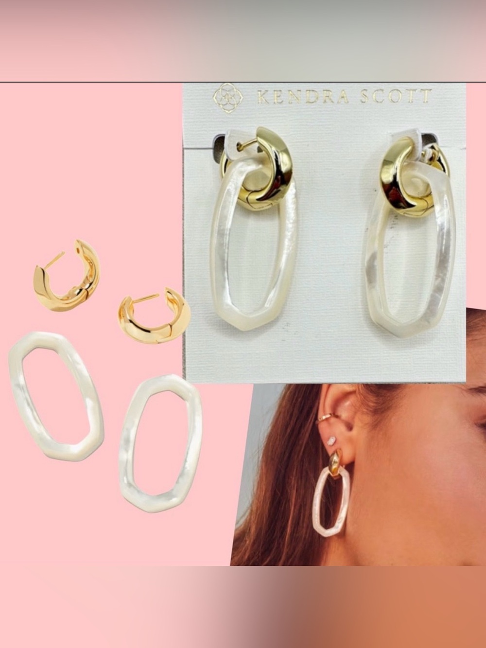 KENDRA SCOTT Gold Danielle convertible Link Earrings. Mother of Pearl